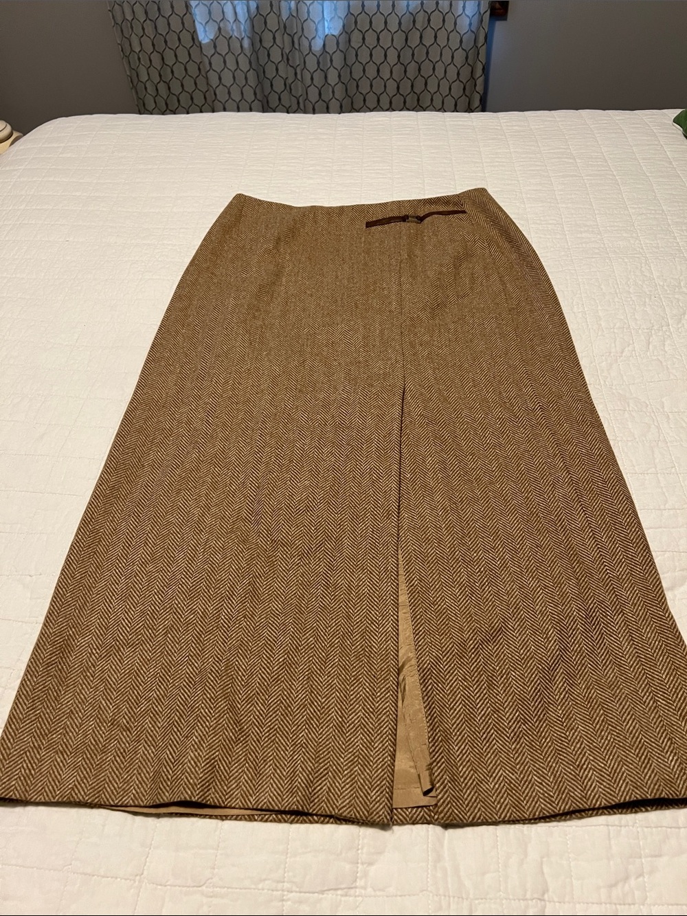 Ann Taylor Tan Herringbone Midi Skirt